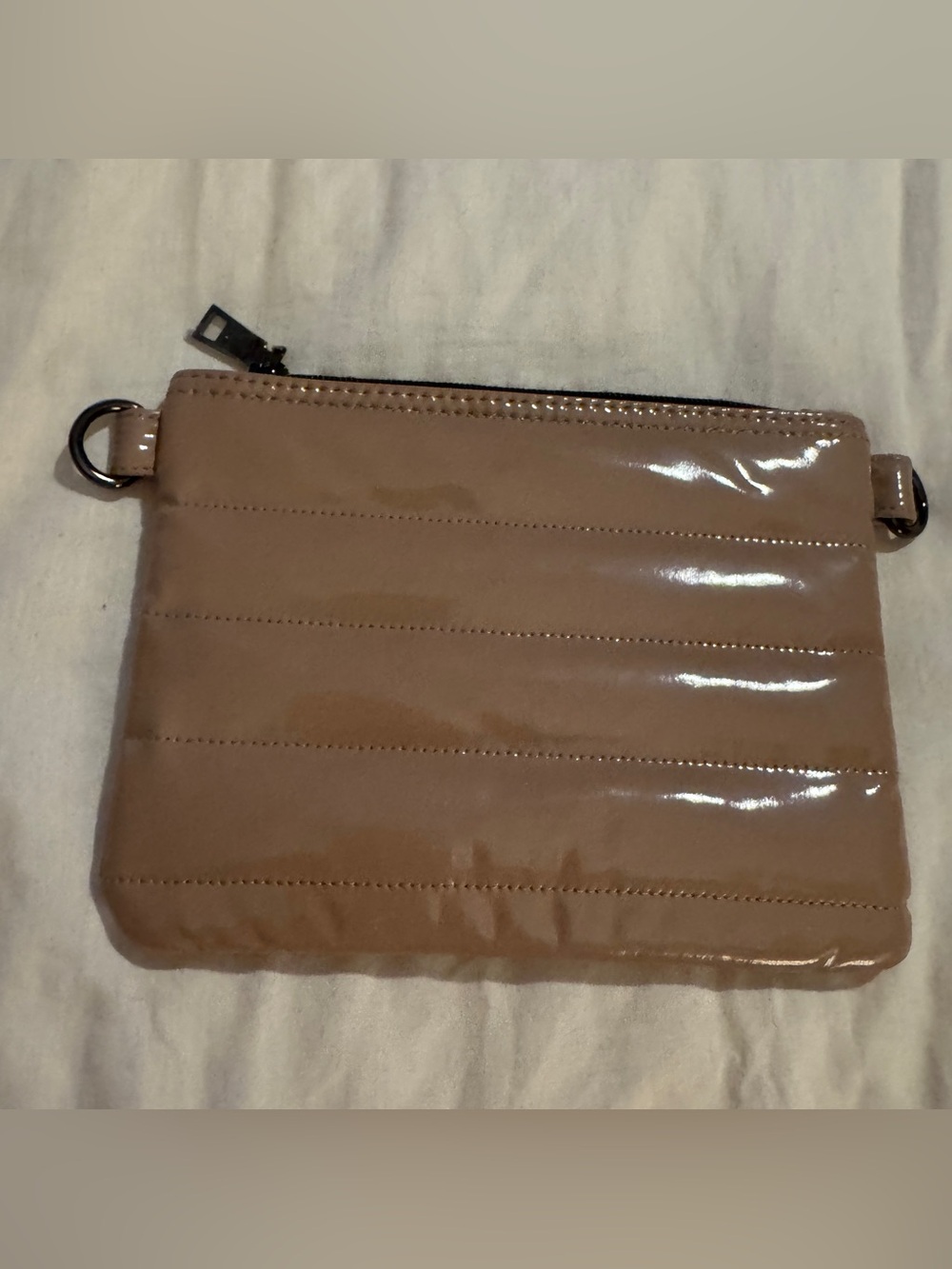 Think Royln Bank Street Nude Patent Quilted Puffer Pouch Clutch Cosmetic Bag